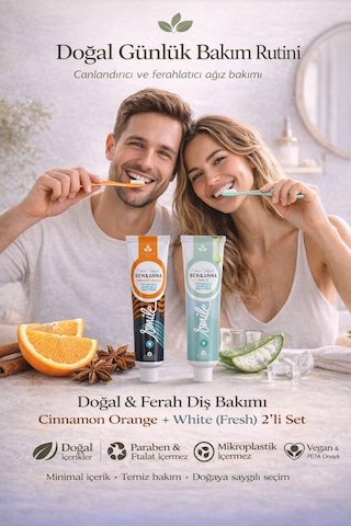 Ben & Anna White + Cinnamon Orange Doğal Diş Macunu Seti 75 Ml X 2 Vegan, Florürlü, Paraben İçermez