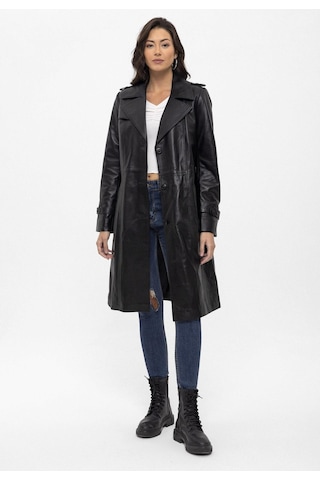Siyah Cassie Yırtmaçlı Astarlı Kemerli Trençkot Kadın Hakiki Deri Kaban-siyah Siyah