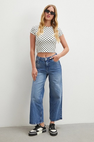 Never More Yüksek Bel Beş Cepli Cropped Jean Mavi