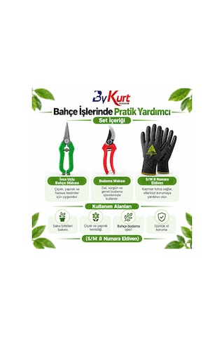 Bahçe Bakım Seti Üçlü Budama Makası Hasat Makası Eldiven 3 Parça - S/m / Gri