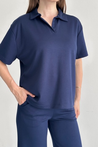 Balenbi Kadın Modal Kumaş Yarım Kollu Polo Yaka Eşofman Takımı 1210 Lacivert