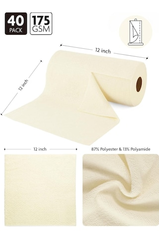 Çok Amaçlı Rulo Mikrofiber Temizlik Bezi 30x30 40 Yapraklı Bej Bej