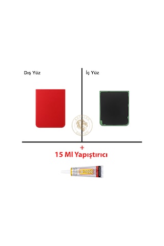Samsung Galaxy Z Flip 4 Kırmızı Renk Arka Kapak + B7000 Yapıştırıcı Arka Cam Batarya Kapağı Pil Kapağı Lazer Kesim Back Cover Galaxy Z Flip 4 Uyumlu 65015396
