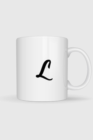 L Harfi Baskılı Kupa Bardak Beyaz