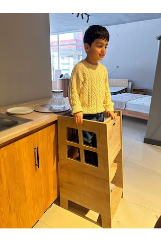 Montessori Çocuk Aktivite Kulesi & Korumalı Çocuk Merdiveni Kahverengi