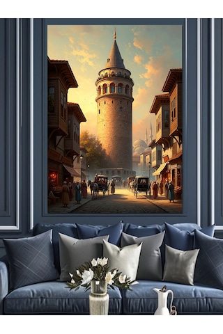Galata Kulesi Ve Eski İstanbul Dekoratif Kanvas - Mdf Ahşap Tablo