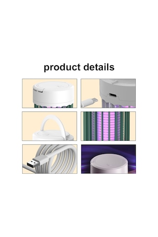 Geeksen Usb Şarjlı Led Moskito Öldürücü Lambası - İç/ Dış Mekan Kullanıma Uygun, 2 Mod, 365nm Uv Işık Ve Fotokatalitik Reaksiyon, 35db Sessiz, Gri