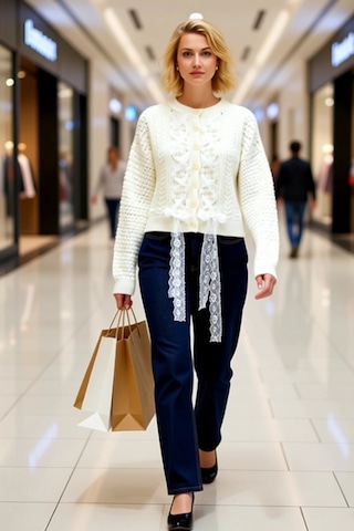 Benerly Kadın Crop Oversize Saç Örgü Dantel Garnili Yumuşak Dokulu Triko ekru