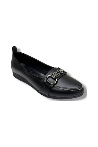 C-shoes 3060-26 Cilt Deri Taşlı Toka Kadın Ayakkabı Siyah