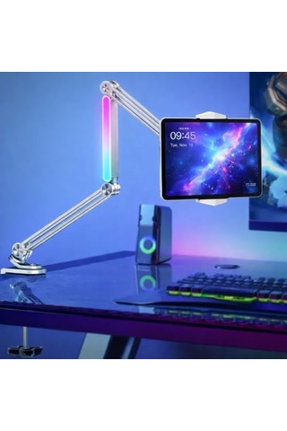 Profesyonel Ayarlanabilir Led Işıklı Uzun Kollu Alüminyum Masaüstü 14.6 İnç Kadar Uyumlu Apple Uyumlu iPad İle Uy