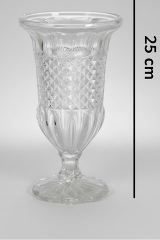 Lüks Kristal Kesim Ayaklı Cam Dekoratif Çiçek Vazosu 25 Cm Beyaz
