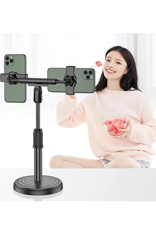 Ally Masaüstü Youtube Tiktok Canlı Yayın Çift Telefon Tutucu Stand- 5775 Siyah