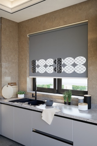 Lazer Kesim Mat Stor Perde, Lazer Kesimli Klasik Serisi, C-141004 Antrasit Renk Siyah