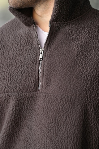 Madmext Füme Yarım Fermuarlı Dik Yaka Polar Sweatshirt E7165 Füme