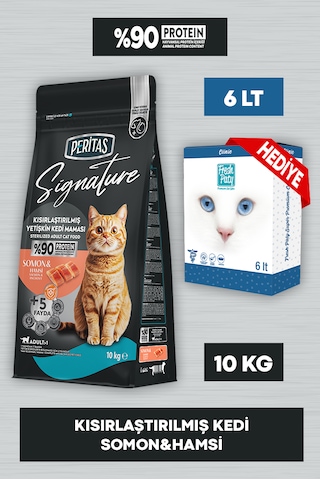 Signature Somonlu Kısrlaştırılmış Kedi Maması 10 Kg Fresh Paty Clinic 6 Lt Kum Hediyeli