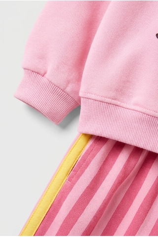 Magu Kız Çocuk Kedi Baskılı Pembe Sweatshirt Ve Çizgili Bol Paça Eşofman Takımı
