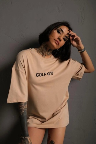 Wear Vexel Kadın Oversize Tişört Golf Gtı Retro Araba Baskılı T-shirt - Bej Bej