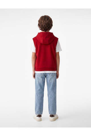 Koton Üç İplik Baskılı Oversize Kapşonlu Kolsuz Sweatshirt Kırmızı 7wkb30005tk