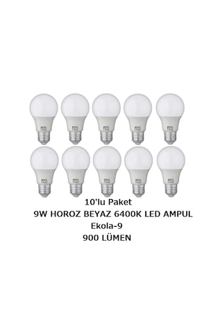 Horoz Led Ampul Ekola-9 10'lu Paket Beyaz Işık 6400k