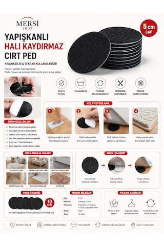 Yapışkanlı Halı Kaydırmaz Cırt Ped Yıkanabilir Ve Tekrar Kullanılabilir 5 Cm