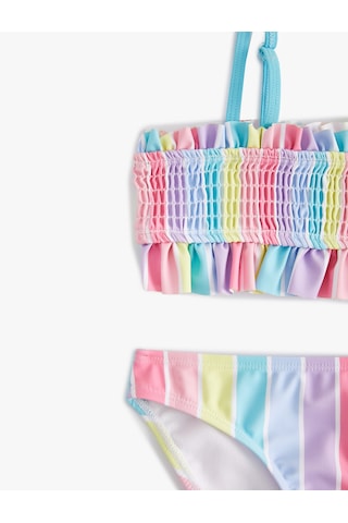 Koton Çizgili Bikini Takımı Fırfırlı İnce Askılı Multıcolor 4skg00014mm Mavi