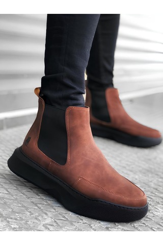 Bağcıksız Renk Taba Bantlı Yüksek Tabanlı Erkek Bot Taba