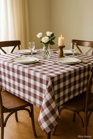Mira Home Kareli Masa Örtüsü Sofra Bezi 160x160 Cm Happytime Bordo