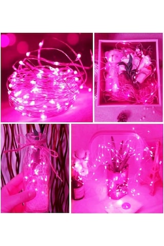 Ev Balkon Ve Parti İçin 10 Metre Pilli Pembe Renk Peri Led Yılbaşı Süsü Işık Pembe