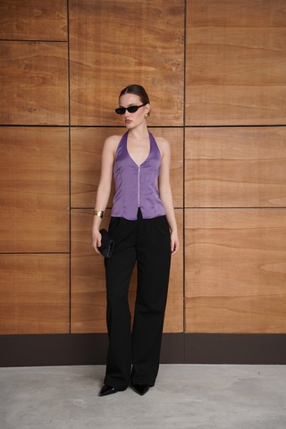 Verymoda Fermuarlı Saten Yelek Vmd2952 Lila