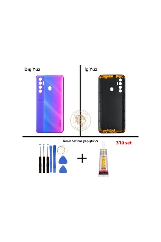 Tecno Vida Seti + Yapıs Tırıcı Spark 7 Pro Neon Ru Yası Yapıs Tırıcı B-7000 Yapıştırıcı Vida Seti Arka Kapak Arka Cam Batarya Kapağı Lazer Kesim Kapak Pil Kapağı Back Cover Çok Renkli