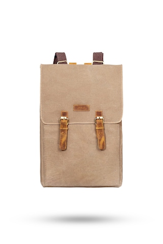 Gillario Design 02 15.6 Inch Kanvas -deri Laptop Sırt Çantası Vizon