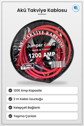 Akü Takviye Kablosu Amp 2 M Araç Bağlantı Kelepçeli Jumper Cable