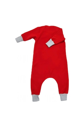 Miço Kids Geyikli Polar Bebek Tulum Kışlık Fermuarlı Kırmızı