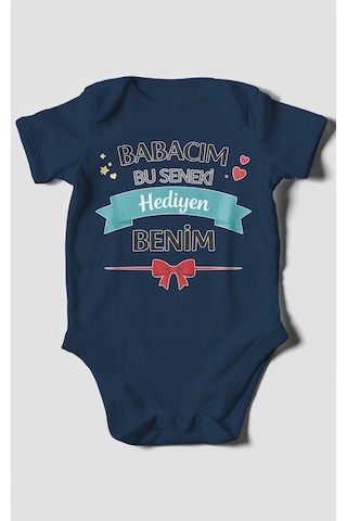 Morivokids Babacım Bu Seneki Hediyen Benim Kısa Kollu Bebek Body %100 Pamuk Lacivert