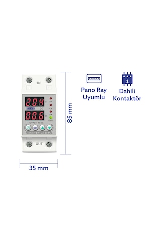 TOMZN Voltaj ve Akım Koruma Rölesi Yüksek Alçak Gerilim Yıldırım Koruyucu Monofaz 40A Elktrk Bekçisi
