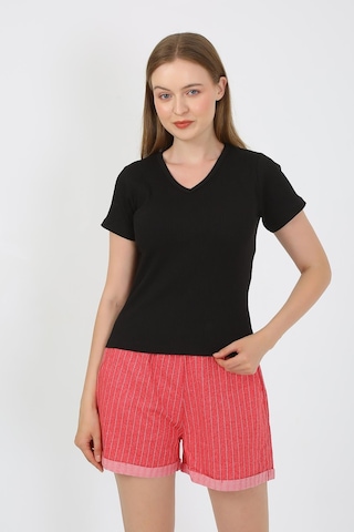 Akbeniz Kadın Kısa Kol Penye Şortlu Pijama Takım Siyah 3633
