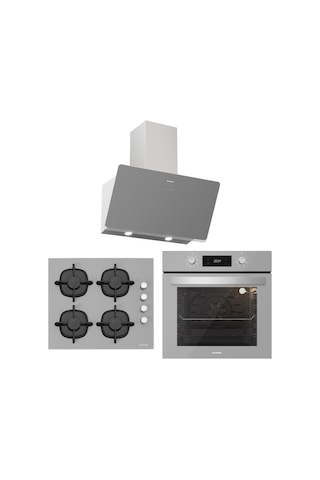 Silverline BO6504S01 - CS5343S01 - 3457 Soho 60 Gri Cam Ankastre Set