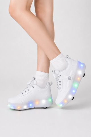 Odin Tekerlekli Işıklı Çocuk Spor Ayakkabı Rahat Patenli Sneaker - Beyaz