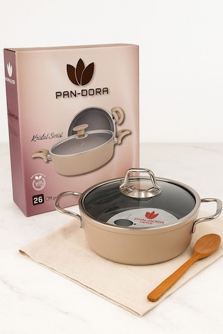 Evinda Pan-dora 26 Cm Kristal Döküm Basık Pilav Tenceresi Yapışmaz, 1.kalite-yanmaz-135 Metalik