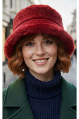 Uniquetrenders Kadın Peluş Bucket Şapka Kırmızı