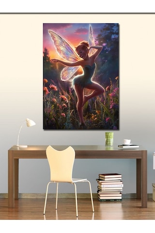 Kanvas Tablo Kanatlı Peri Kızı Ve Çiçek 50cmx70cm