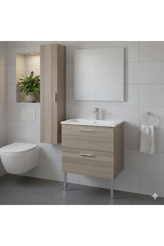 VitrA Mia 60 Cm Cordoba Çekmeceli Ayaklı Banyo Dolabı + Creavit 60 Cm Ayna Set Diğer