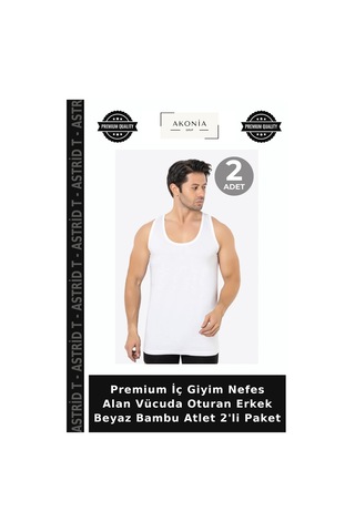 Astrid T Premium İç Giyim Nefes Alan Vücuda Oturan Erkek Beyaz Bambu Atlet 2'li Paket