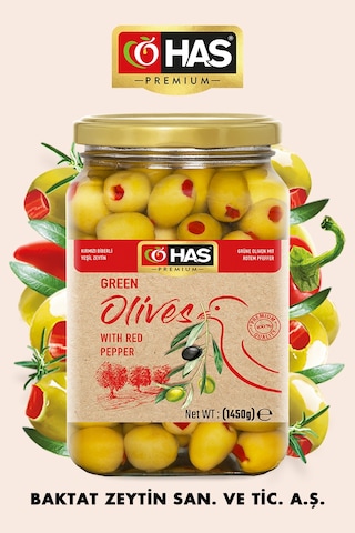Has Premium Biber Dolgulu Yeşil Zeytin 1600 G Has Premium Biber Dolgulu Yeşil Zeytin 1600 G