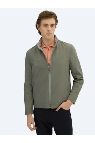 Kip Gri Regular Fit Gizli Kapüşon Casual Dokuma Çift Taraflı Mont Gri