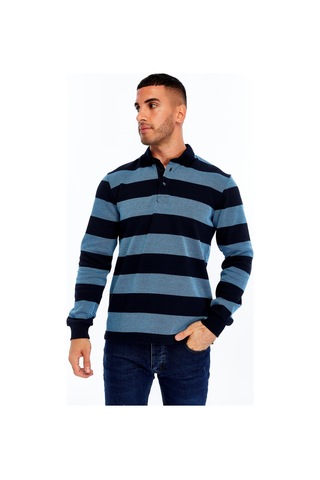 AR-MA Arma Erkek Örme Ribanalı Regular Fit Çizgili Polo Yaka Sweatshirt %95 Pamuk %5 Elastane K30554952902 Lacivert