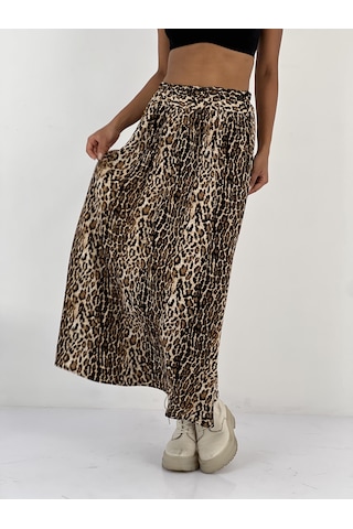 Miss Poem Kadın Leopar Desenli Bej Etek Leopar