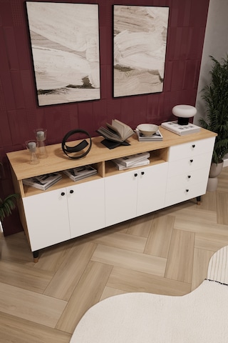 Lüks Konsol Tv Ünitesi %100 Mdf Salon Ve Yemek Odası Ünitesi Knsl06 Beyaz - Karına
