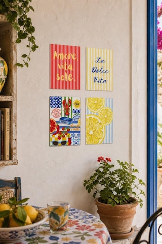 La Dolce Vita Tablo Seti 4lü Set Sicilya Temalı 15x20 Cm Mdf