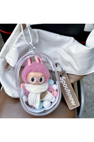 Suofeng Labubu Vinil Bebek Çantası Pamuklu Bebek Gezi Çantası 15cm Ağrı Çantası Peluş Bebek Toz Geçirmez Güneş Bebek Çantası 10cm Hom-sf Şeffaf